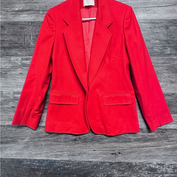 Pendleton Red Blazer Jacket with Red Blue Plaid Skirt Set 100% virgin wool - Picture 2 of 13